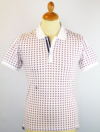PETER WERTH Ivy Retro 60s Mod Op Art Square Polo Top White