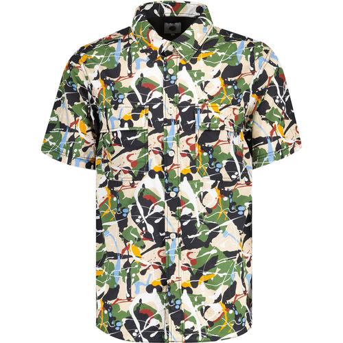 prett green mens convergence retro 90s paint splash stone roses short sleeve shirt multicoloured