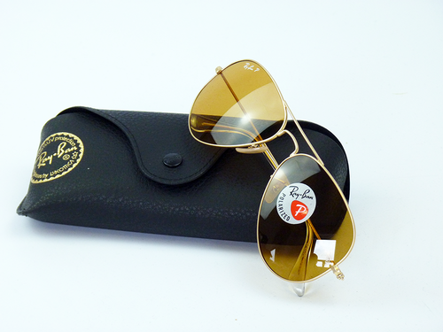 Ray-Ban Retro Mod Polarized Aviator Sunglasses Gold Tobacco