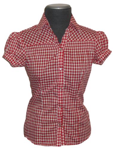 'Ladies Red Gingham Check Short Sleeve Shirt'