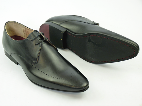 MERC Regent Retro 60s Mod Pin Line Wingtip Derby Shoes Black