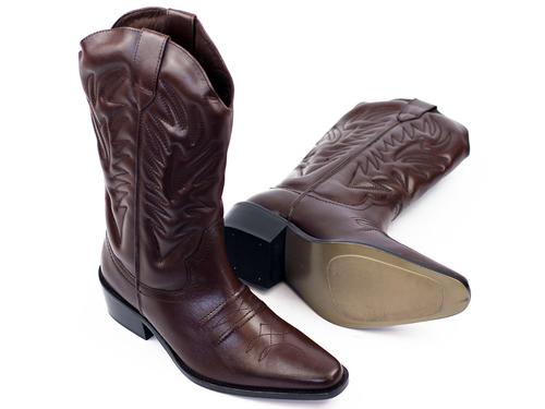 Kansas Mens Rtero Seventies Leather Cuban Heel Cowboy Boots Brown