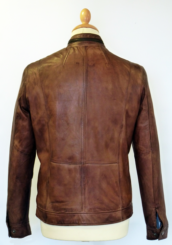 Vincent Retro 70s Indie Standing Collar Leather Jacket Brown