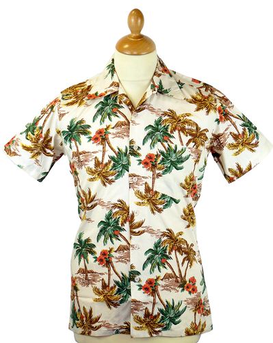 5 OH Mens Retro Seventies Indie Palm Tree Hawaiian Shirt