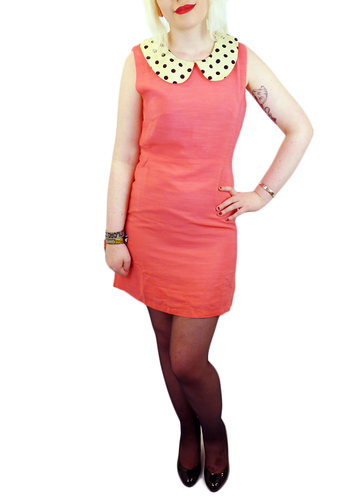 Spot Collar Retro Mod Sixties Mini Dress (Pink)