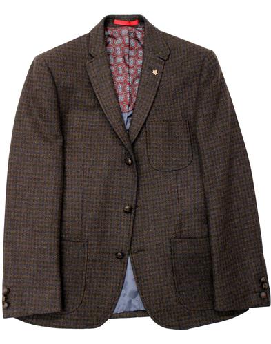 Men's Retro 60s Mod 3 Button Dogtooth Check Blazer Jacket Green