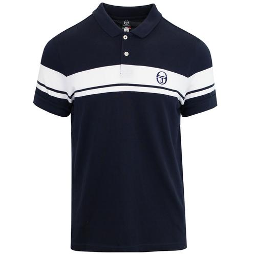 Sergio Tacchini Young Line Polo Shirt en Bleu Marine & Blanc-Pique 80 S Casual vente 
