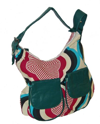 'Sixties Slouch Bag' (Blue/Red Pattern)