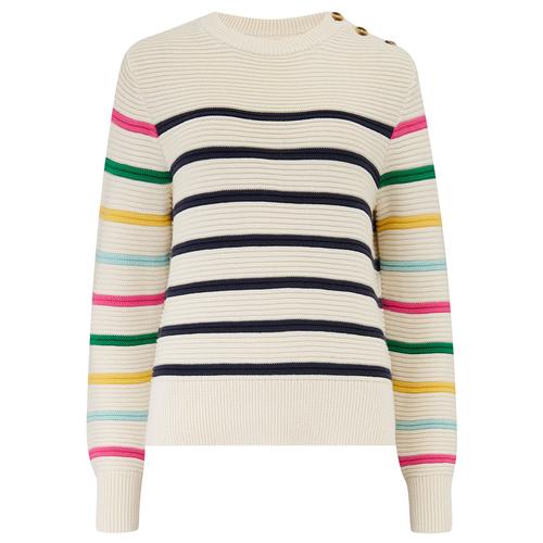 Sugarhill Rebecca Button Detail Stripe Jumper in Off White/Navy