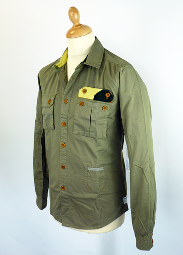 SUPREMEBEING Arms Retro Indie Mod Military Drill Shirt Olive