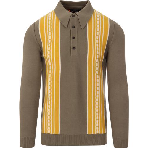 Trojan Records Slate Grey Multi Stripe Fine Gauge Knitted Polo Shirt