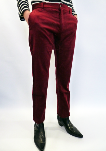 TukTuk Mens Retro Sixties Mod Maroon Cord Trousers