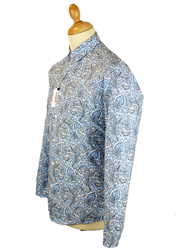 Paisley Print TUKTUK Retro 60s Mod L/S Blue Shirt 