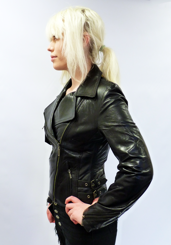 Rebecca Retro Seventies Indie Black Short Leather Biker Jacket