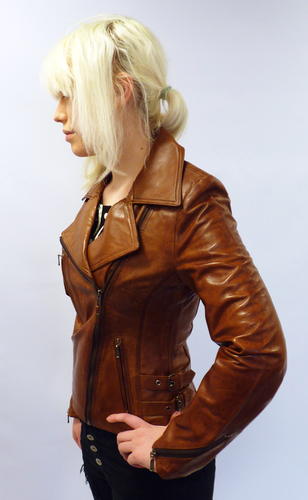Rebecca - Retro 70s Indie Leather Biker Jacket (T)